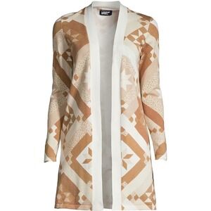 Lands End Women 3X Beige Brown Multicolor Open Front Duster Cardigan Sweater NWT